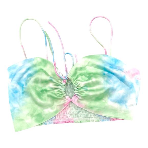 Revolve Superdown Laurena Tie Front Top in Pink Multi Tie Dye Strappy Crop Top S - Picture 2 of 8